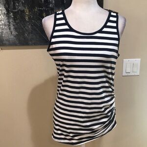 Michael Kors Navy & White Cotton Blend Tank Top Cinched Side Metal Signature-M